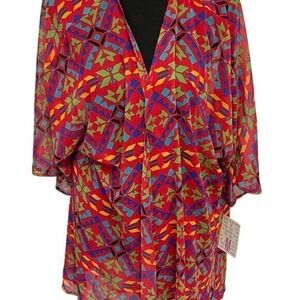 LuLaRoe Kimono Duster Open‎ Front Geometric Print Colorful Bohemian Medium
